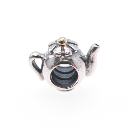 PANDORA 925 Sterling Silver & Gold Teapot Slide Bead Charm