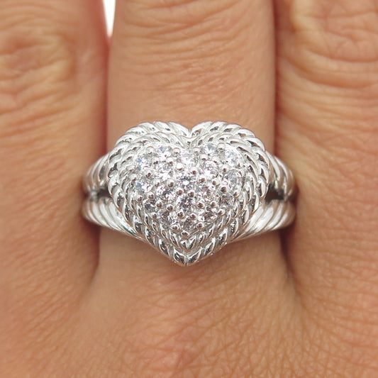 JUDUTH RIPKA 925 Sterling Silver Round-Cut C Z Heart Ring Size 10