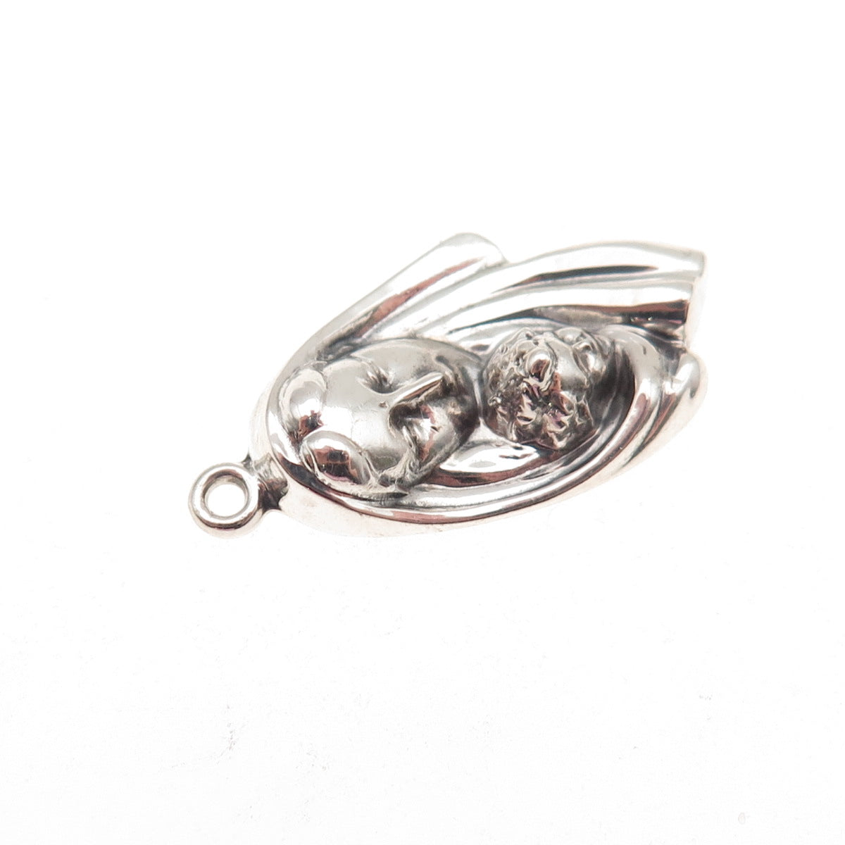 925 Sterling Silver Vintage St. Mary & Jesus Oxidized Charm Pendant