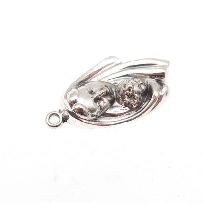 925 Sterling Silver Vintage St. Mary & Jesus Oxidized Charm Pendant