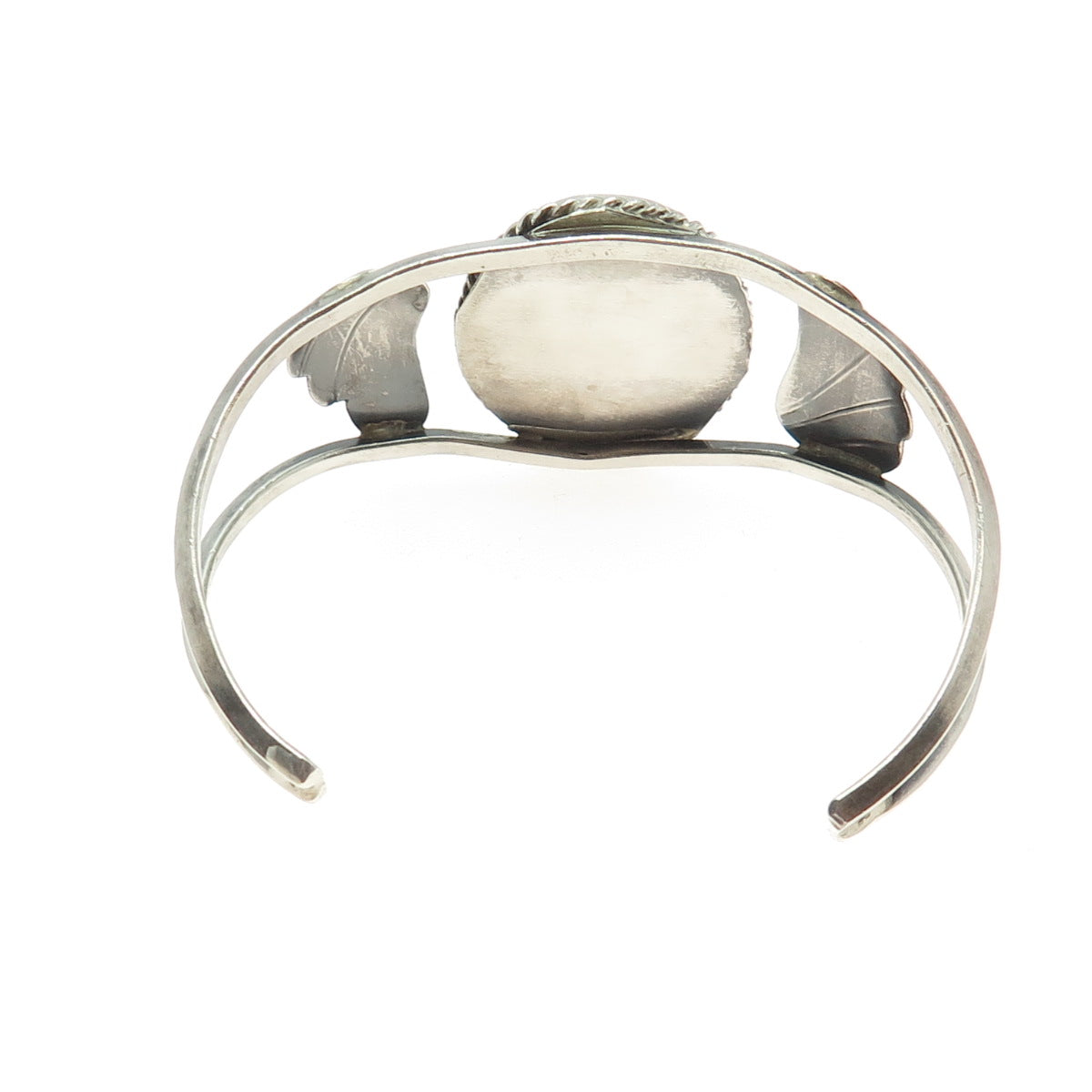 Old Pawn 925 Sterling Vintage MOP & Turquoise Floral Adjustable Bracelet 6"