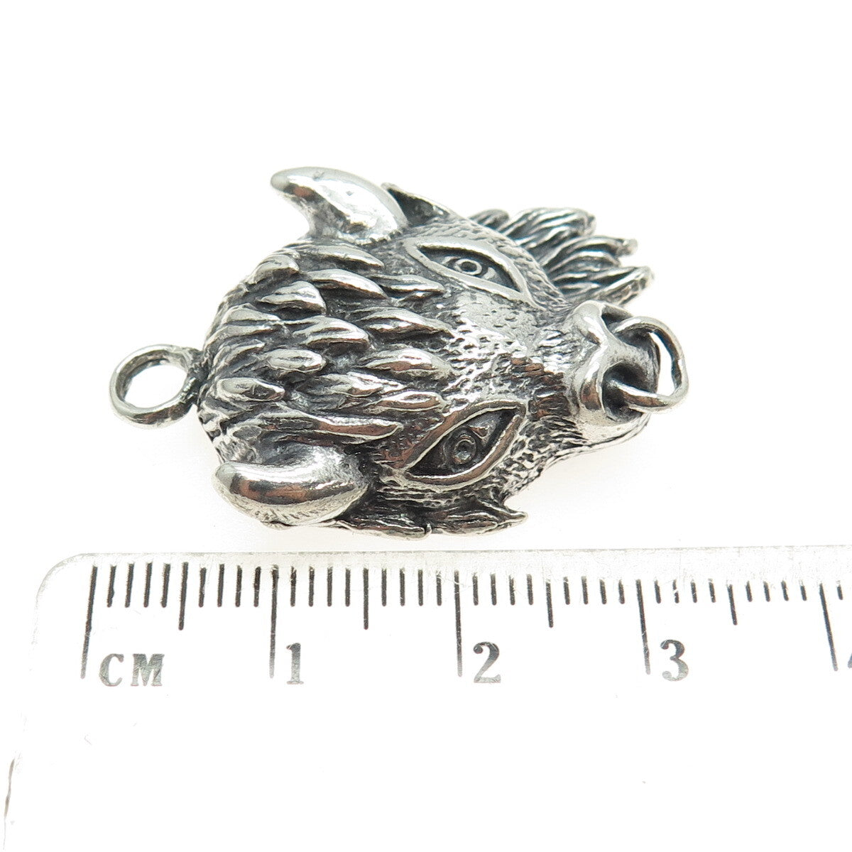 925 Sterling Silver Vintage Bull's Head Oxidized Pendant