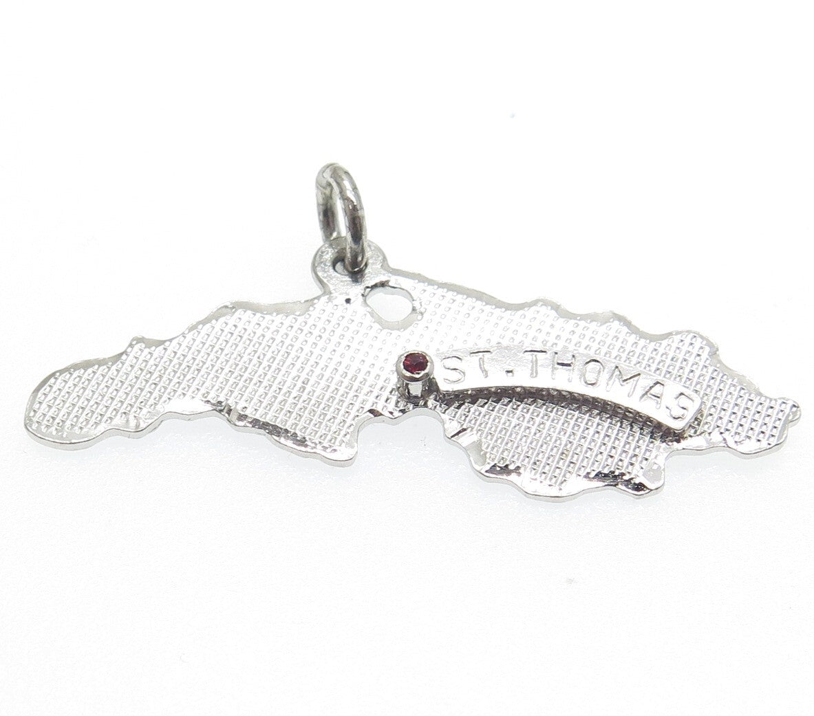 925 Sterling Silver Vintage Rhinestone St. Thomas Island Map Charm Pendant