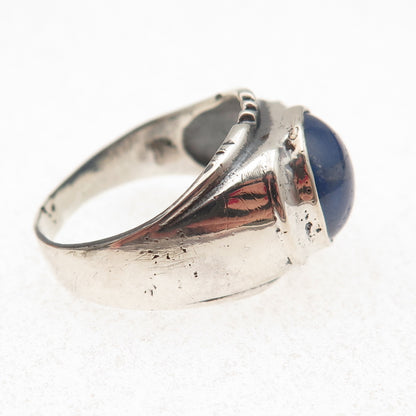925 Sterling Silver Vintage Real Sapphire Oxidized Ring Size 7.75