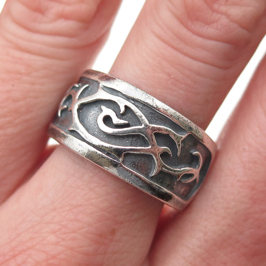 Doug Paulus 925 Sterling Silver Vintage Wavy Thorn Oxidized Band Ring Size 9.25