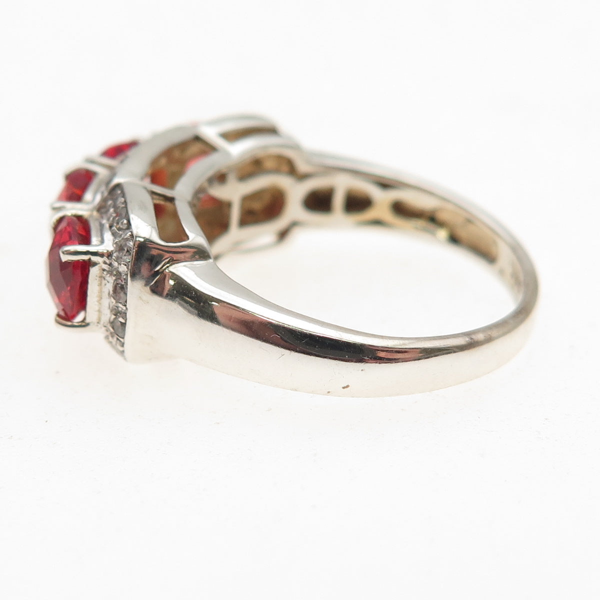 925 Sterling Silver Real Fire Topaz & C Z Ring Size 7