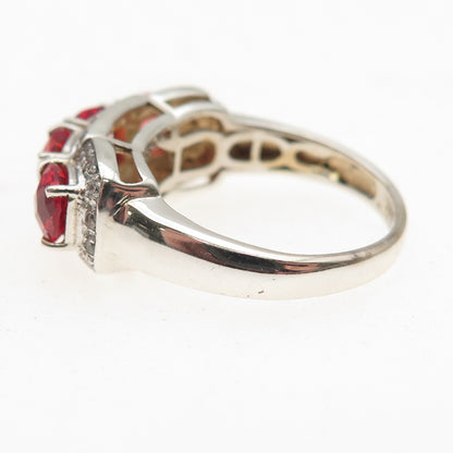 925 Sterling Silver Real Fire Topaz & C Z Ring Size 7