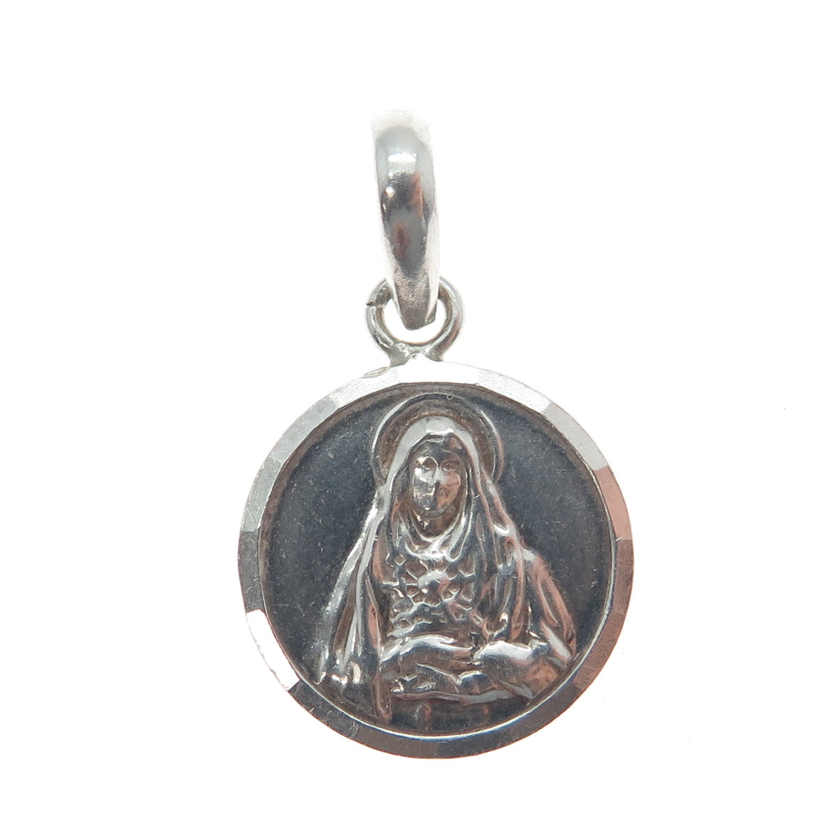 925 Sterling Silver Vintage St. Mary Religious Charm Pendant