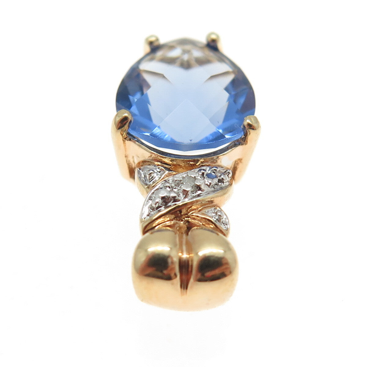 ROSS SIMONS 925 Sterling Silver 2-Tone Real White Diamond & Blue C Z Pendant