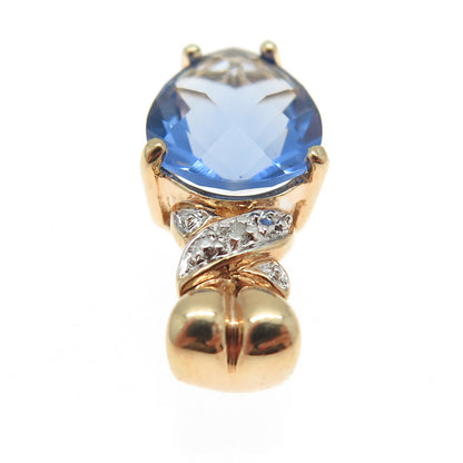 ROSS SIMONS 925 Sterling Silver 2-Tone Real White Diamond & Blue C Z Pendant