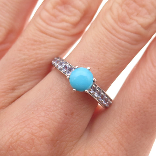 Chuck Clemency 925 Sterling Silver Real Turquoise & Tanzanite Ring Size 7.25