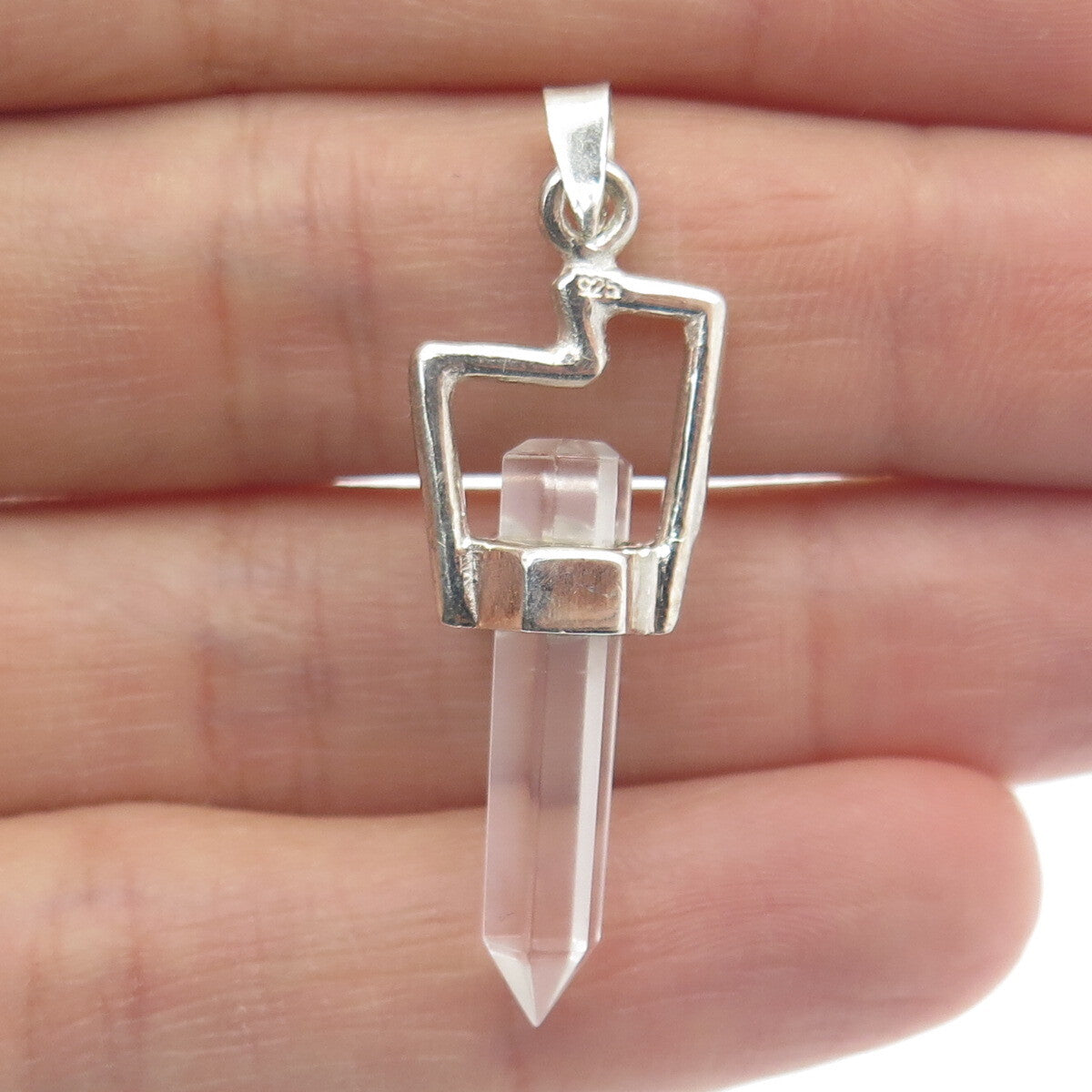 925 Sterling Silver Vintage Clear Crystal & Carnelian Gem Amulet Pendant