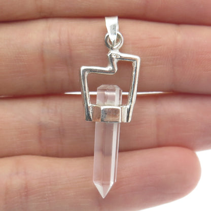 925 Sterling Silver Vintage Clear Crystal & Carnelian Gem Amulet Pendant
