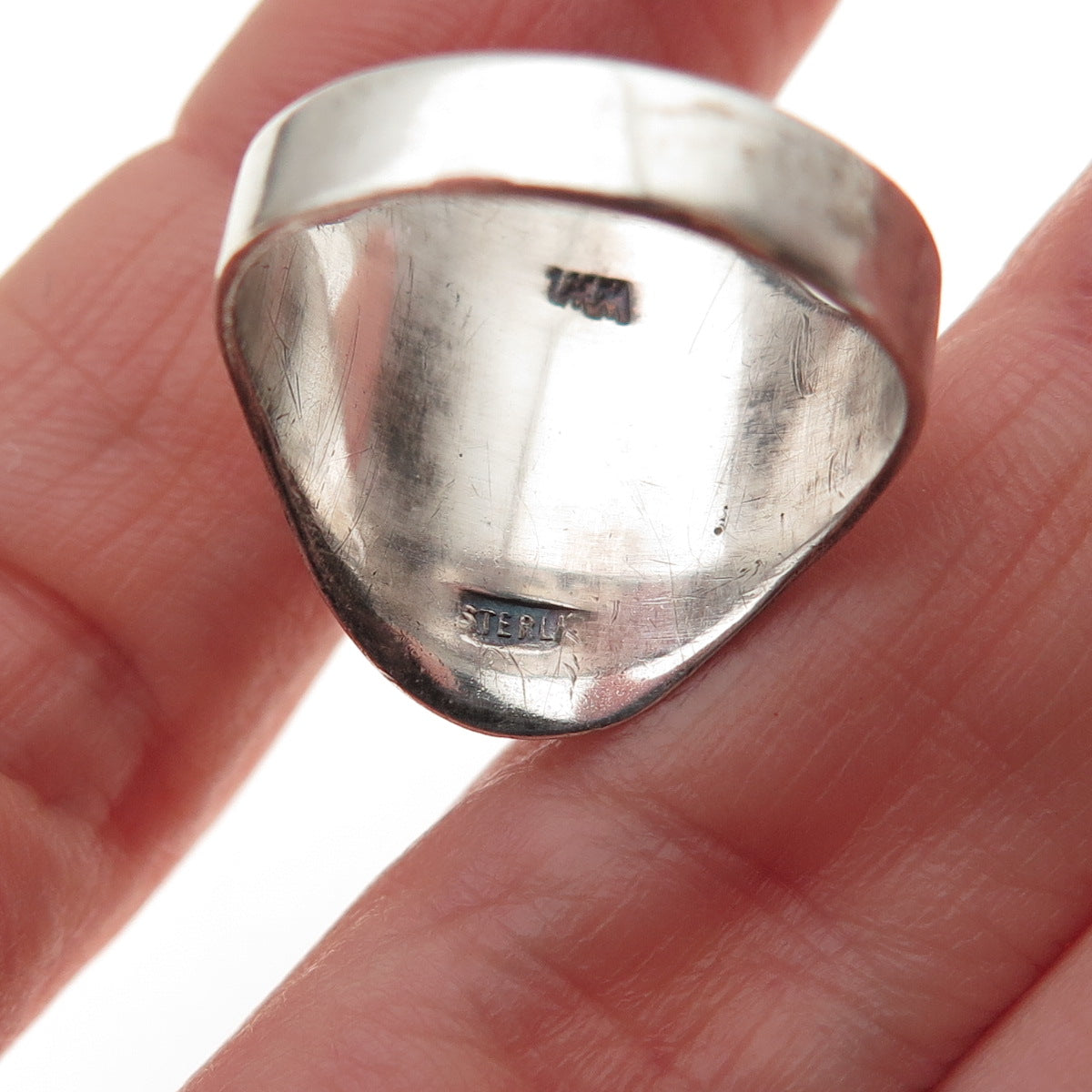 925 Sterling Silver Vintage Real Agate Modernist Oxidized Ring Size 7