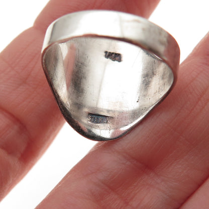 925 Sterling Silver Vintage Real Agate Modernist Oxidized Ring Size 7
