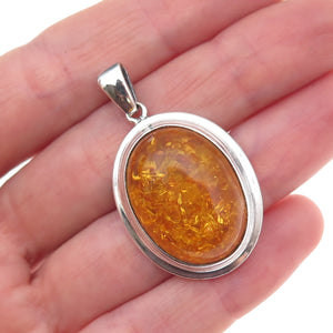Valerio V-8 925 Sterling Silver Vintage Poland Real Amber Charm Pendant