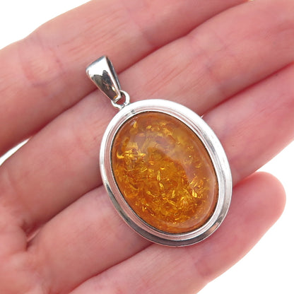 Valerio V-8 925 Sterling Silver Vintage Poland Real Amber Charm Pendant