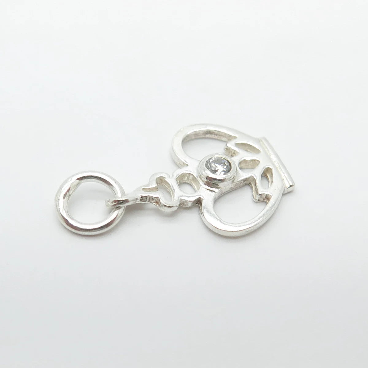 925 Sterling Silver Vintage C Z Crown Charm Pendant