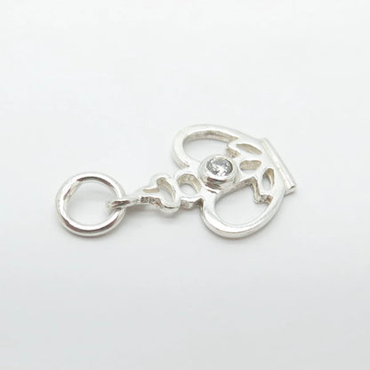 925 Sterling Silver Vintage C Z Crown Charm Pendant