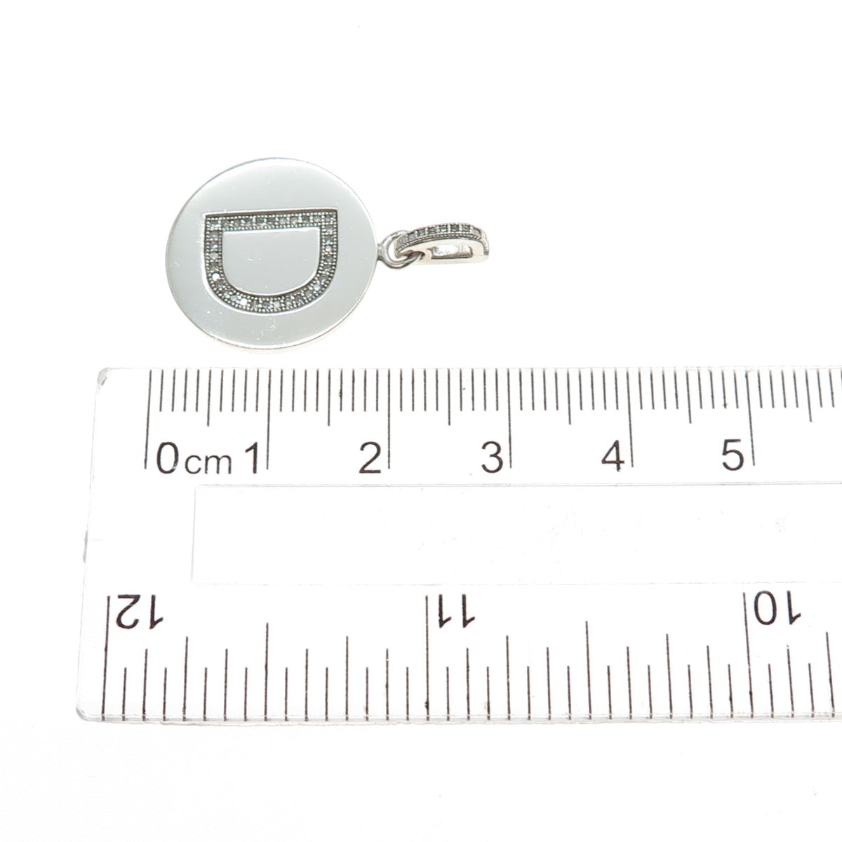 925 Sterling Silver Real Round-Cut Diamond Letter D Initial Tag Charm Pendant