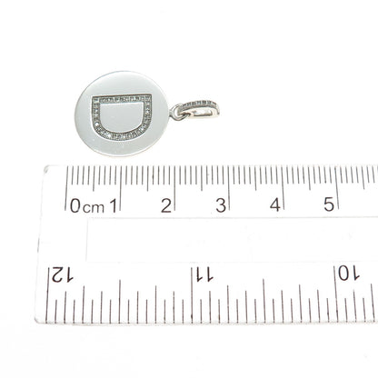 925 Sterling Silver Real Round-Cut Diamond Letter D Initial Tag Charm Pendant