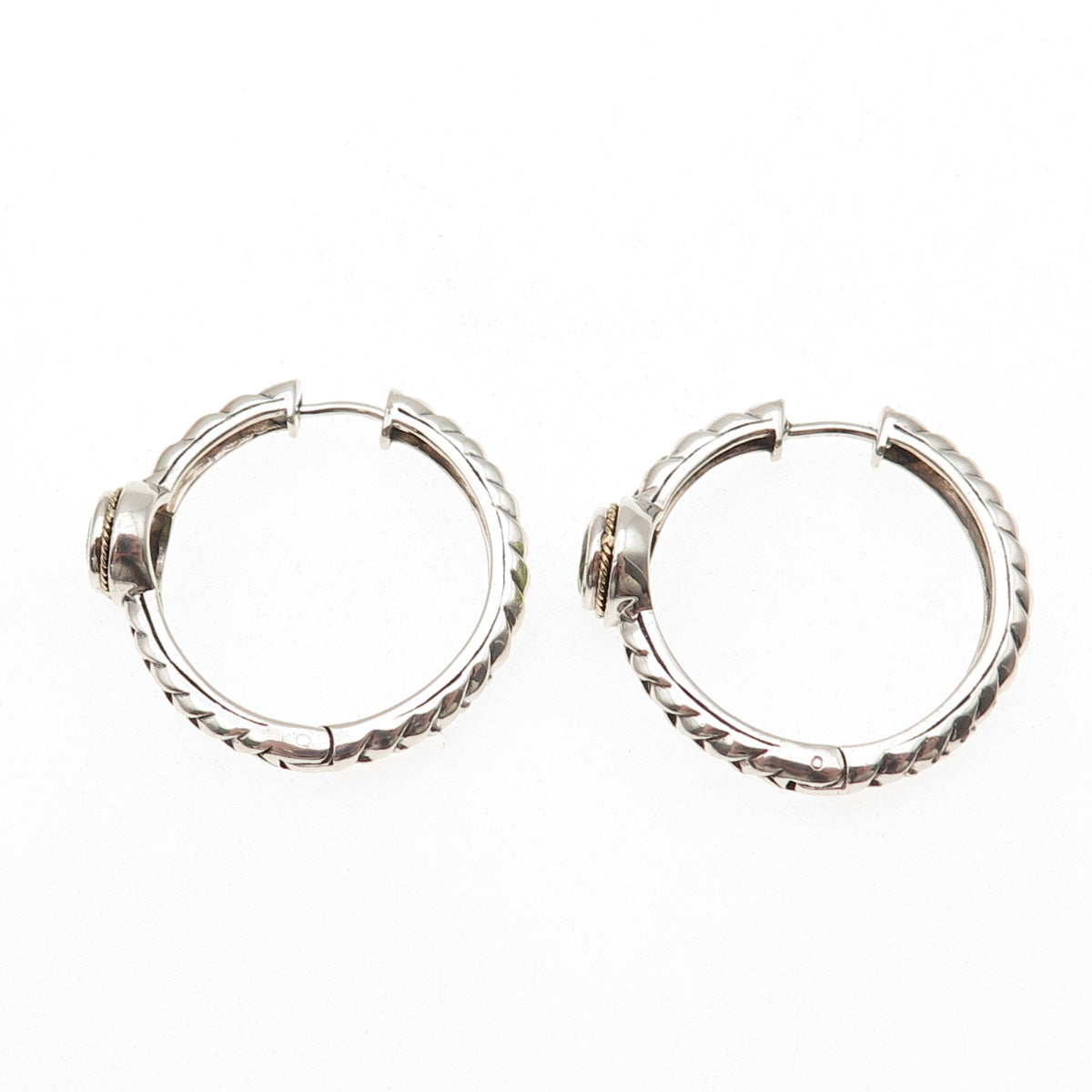 Effy BH 925 Sterling Silver 18K Gold Real Peridot Braided Hoop Earrings