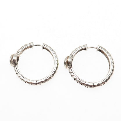 Effy BH 925 Sterling Silver 18K Gold Real Peridot Braided Hoop Earrings