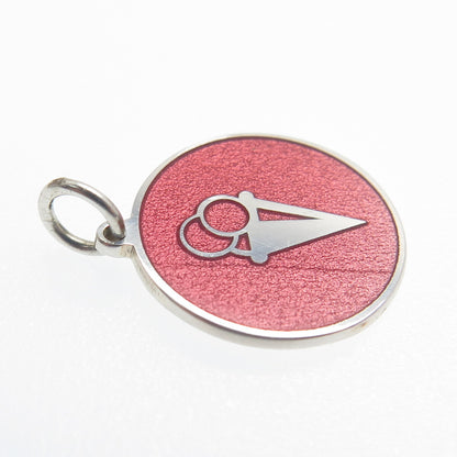 925 Sterling Silver Rose Enamel Ice Cream Round Cut Minimalist Charm Pendant