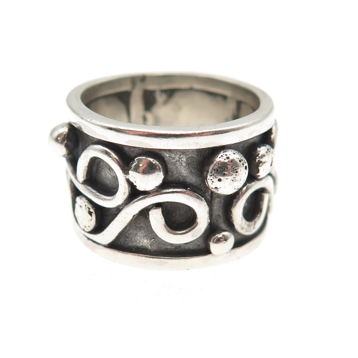 925 Sterling Silver Vintage Modernist Oxidized Wide Band Ring Size 5.25