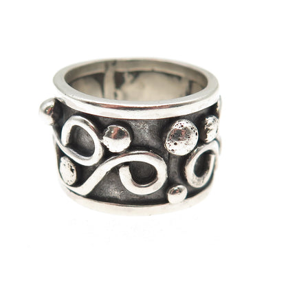 925 Sterling Silver Vintage Modernist Oxidized Wide Band Ring Size 5.25