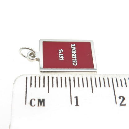 925 Sterling Silver Red Enamel "Let's Celebrate" Minimalist Charm Pendant