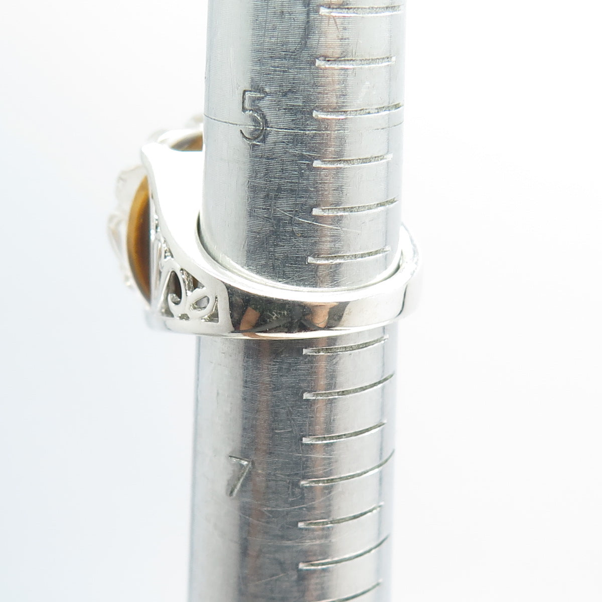 925 Sterling Silver Real Doublet Tiger Eye Gemstone Ring Size 6.25