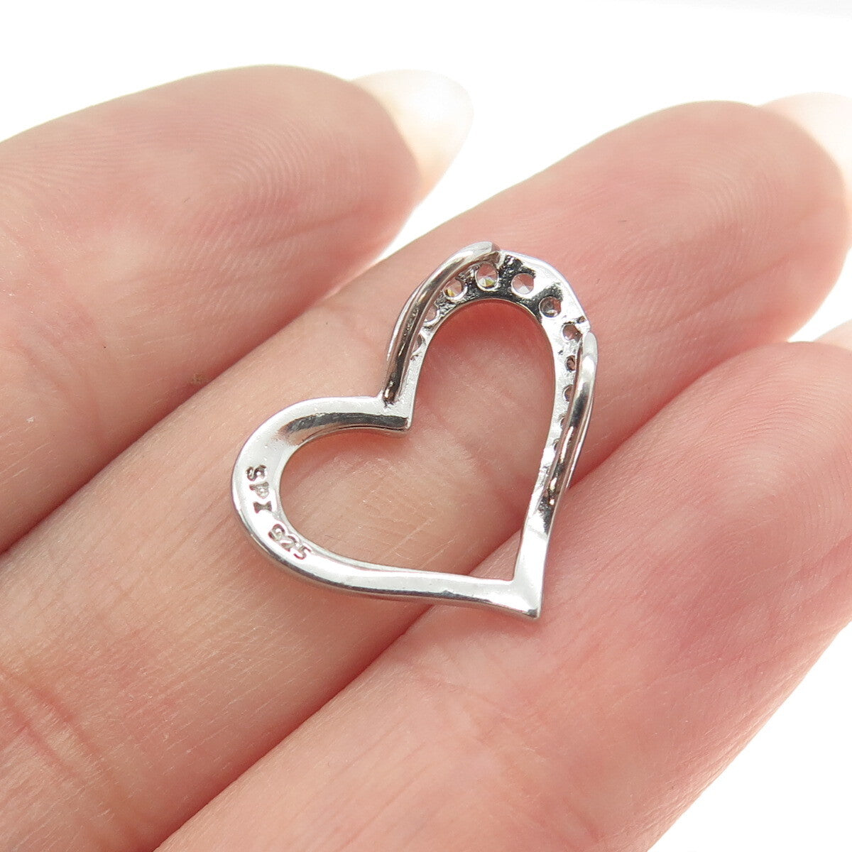 925 Sterling Silver C Z Open Heart Slide Pendant