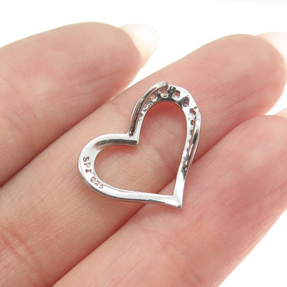925 Sterling Silver C Z Open Heart Slide Pendant