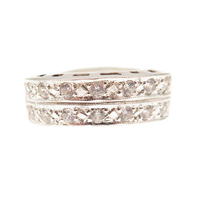 925 Sterling Silver Vintage Round-Cut C Z Wavy Ring Size 7.25