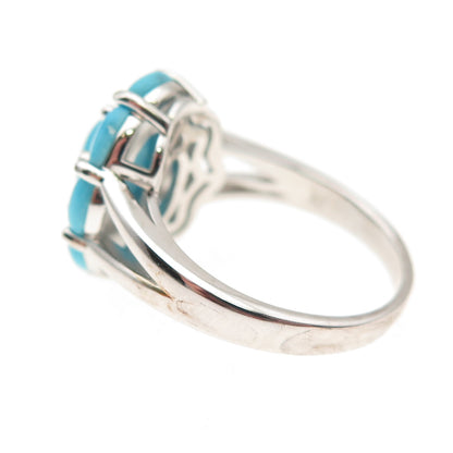 925 Sterling Silver Real Sleeping Beauty Turquoise Floral Ring Size 8