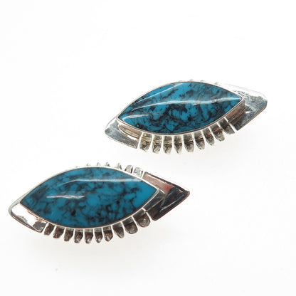 CAR-ISA Sterling Silver Vintage Mexico Real Bisbee Turquoise Clip On Earrings