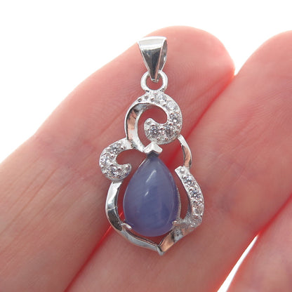 925 Sterling Silver Real Lavender Jade & C Z Minimalist Charm Pendant