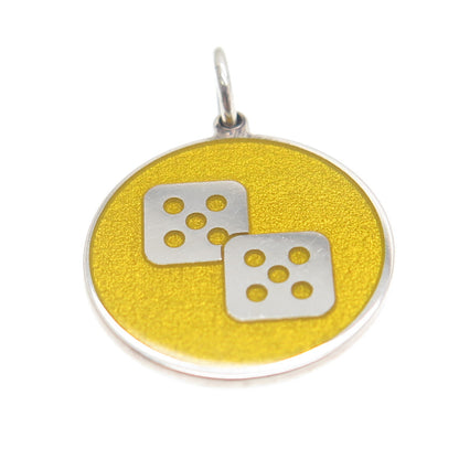 925 Sterling Silver Yellow Enamel Number 10 Lucky Dice Minimalist Charm Pendant