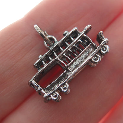 925 Sterling Silver Antique Retro Cable Car Oxidized Minimalist 3D Charm Pendant