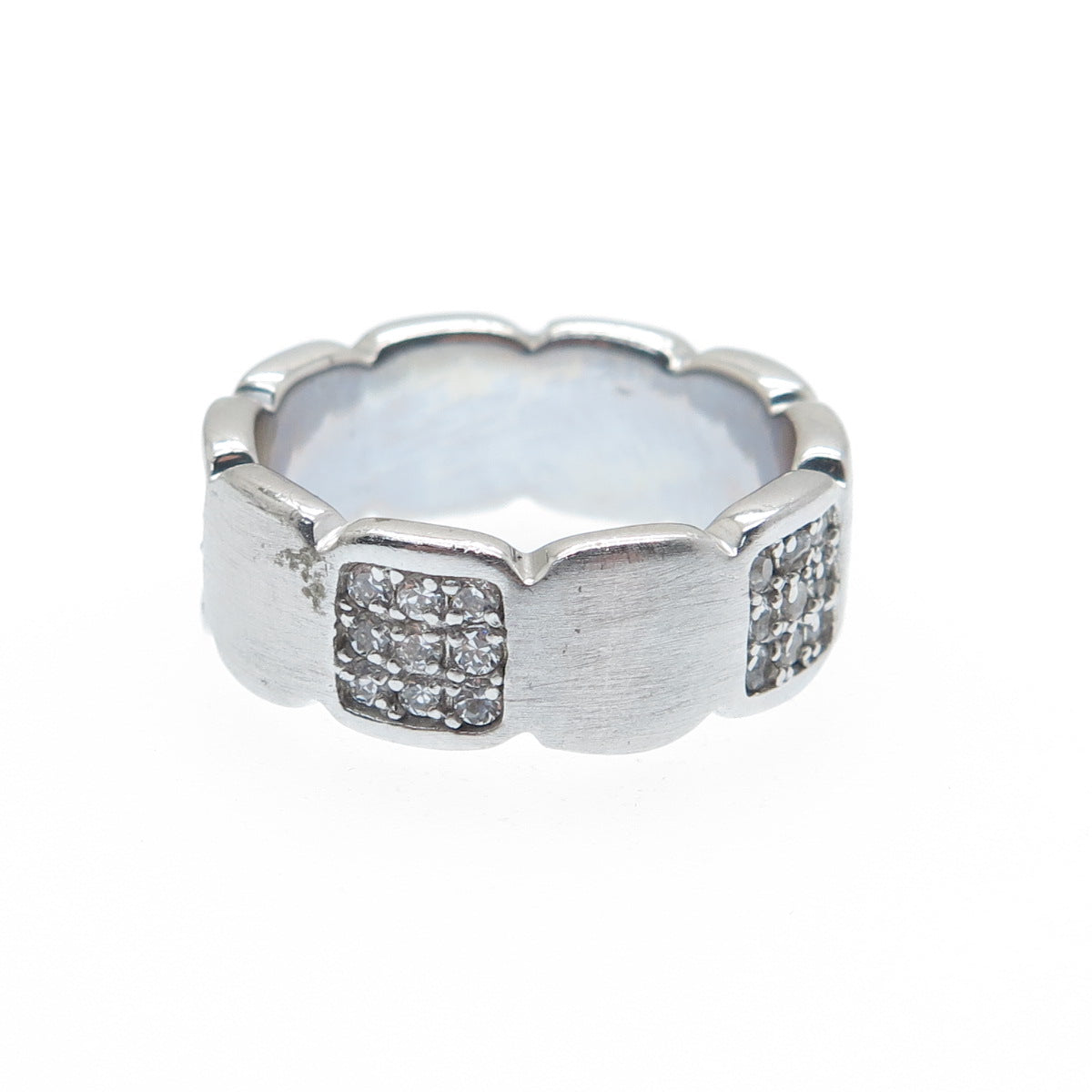 925 Sterling Silver Round-Cut Shaped C Z Panel Band Ring Size 7