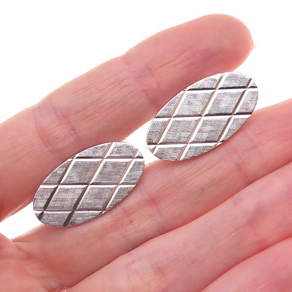925 Sterling Silver Vintage Diamond-Shape Oval Cufflinks