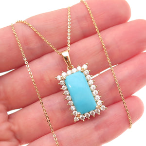 D'Joy Sterling Silver Gold Plated Real Turquoise & Moissanite Chain Necklace 20"
