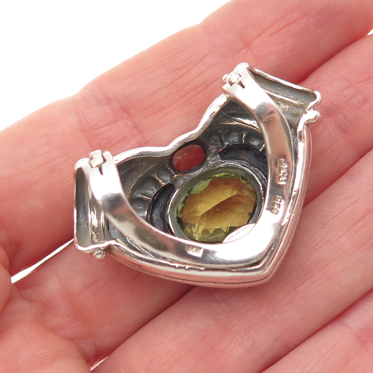 SAMUEL BENHAM Sterling Silver 14K Gold Vintage Real Peridot Heart Slide Pendant