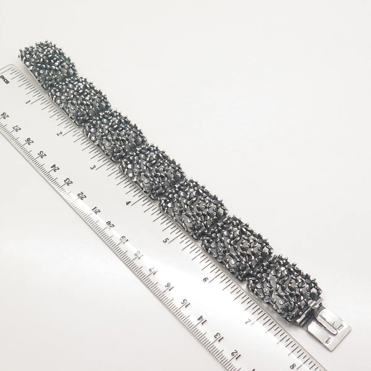 900 Silver Vintage Nugget Panel Link Bracelet 7.5"