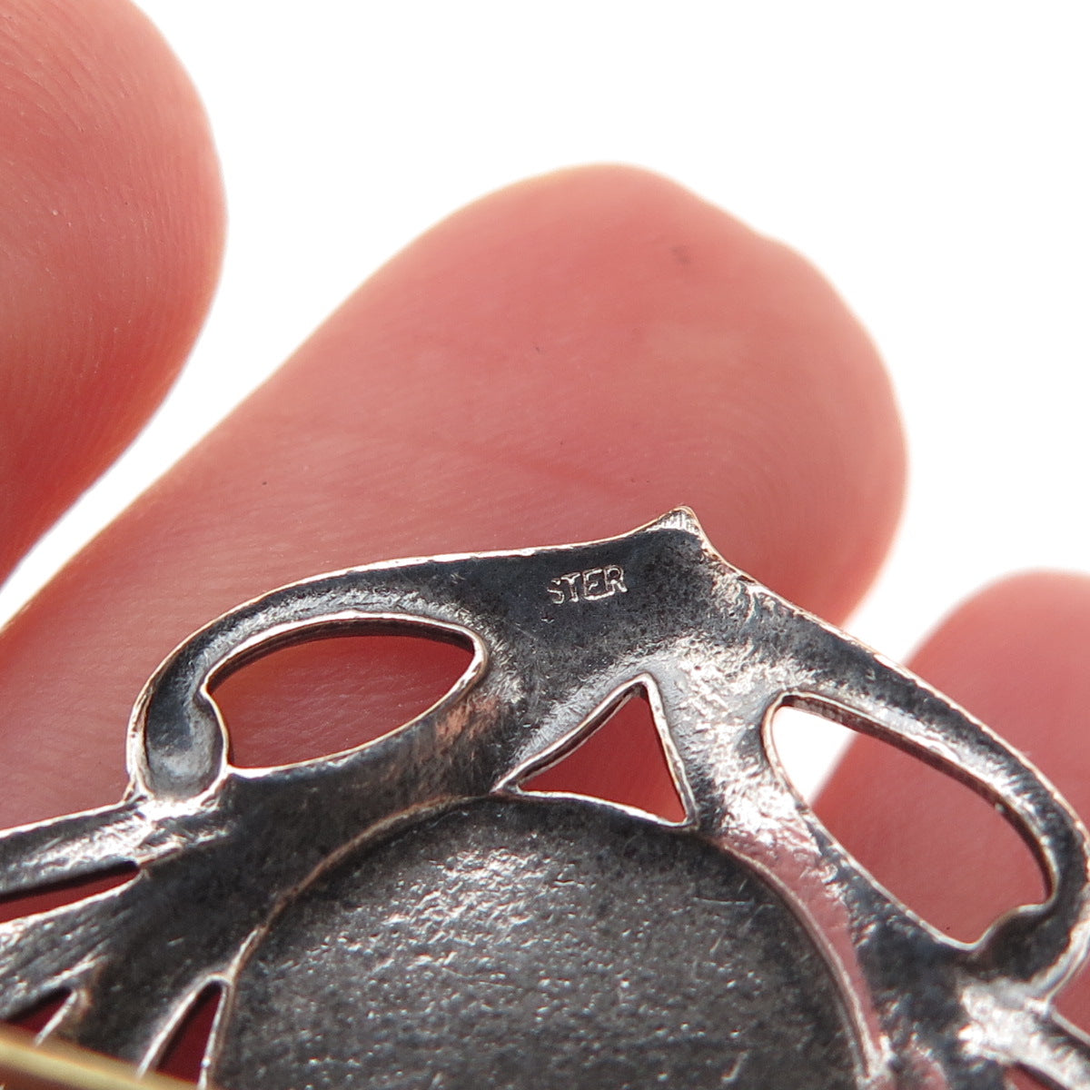 925 Sterling Silver Vintage Moon Face Oxidized Pin Brooch