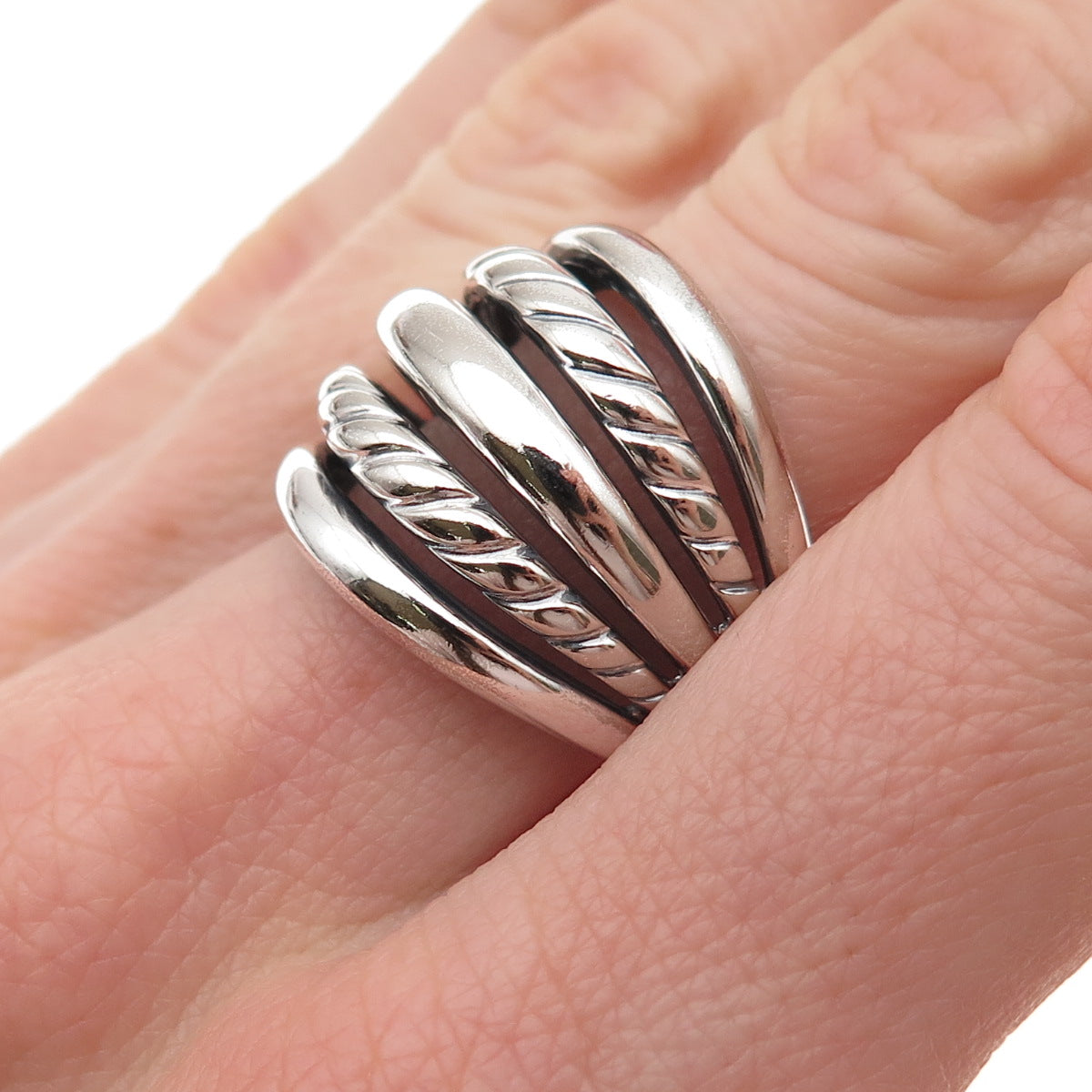 Ted Ott 925 Sterling Silver Vintage Italy Modernist 5-Row Oxidized Ring Size 8