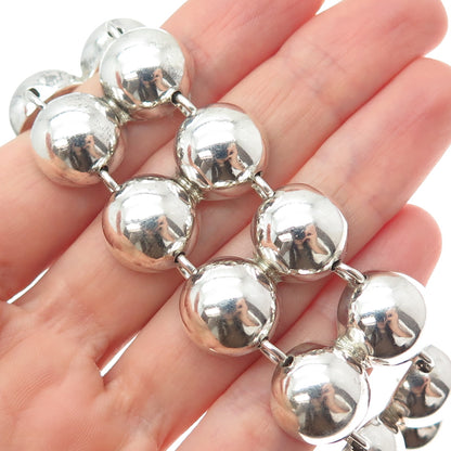 TURE 925 Sterling Silver Vintage Modernist 2-Row Beaded Link Bracelet 7.5"