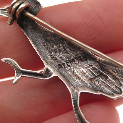 925 Sterling Silver Vintage Mexico Roadrunner Bird Oxidized Pin Brooch
