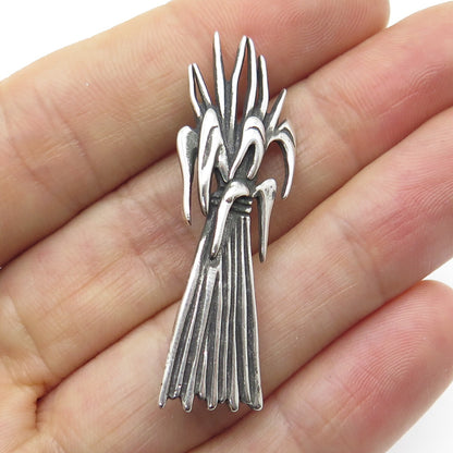 LISA LEE CREATIONS Sterling Silver Vintage Modernist Floral Oxidized Pin Brooch
